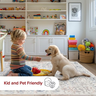 Everlee Blue and Beige Washable Synthetic 9' x 12' Area Rug