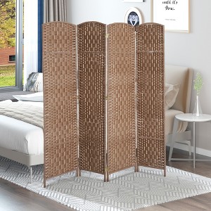 SpassWay 71"H Artisan Woven Wood Folding Screen Multi Panel Room Divider for Natural Privacy and Organic Style(Nature Wood and Brown) - 1 of 4