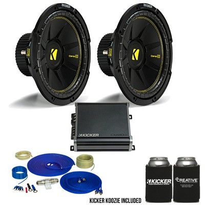 Kicker 12 Inch Bass Bundle 2 44CWCS124 Subwoofers with CXA8001 and amp wire kit