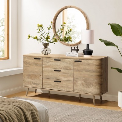 Natural Oak Manufactured Wood Sideboard Cabinet with Solid Wood Legs