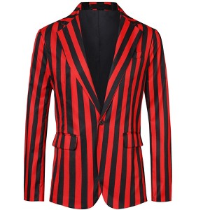 INSPIRE CHIC Men's Slim Fit Single Breasted Color Block Stripes Blazers - 1 of 4