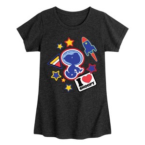 Girls' - Peanuts - Space Snoopy Flair Fitted Short Sleeve Graphic T-Shirt - 1 of 4
