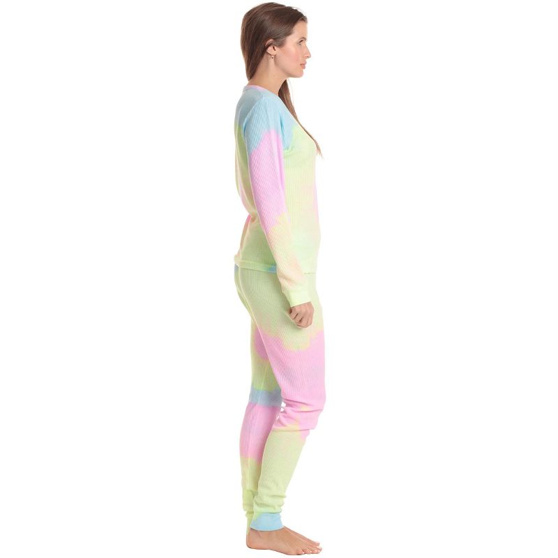 Just Love Women's Tie Dye Two Piece Thermal Pajama Set - Waffle PJ Set, 2 of 4