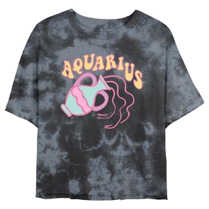Junior's Women Lost Gods Zodiac Aquarius Pop Symbol Crop T-Shirt - 1 of 4