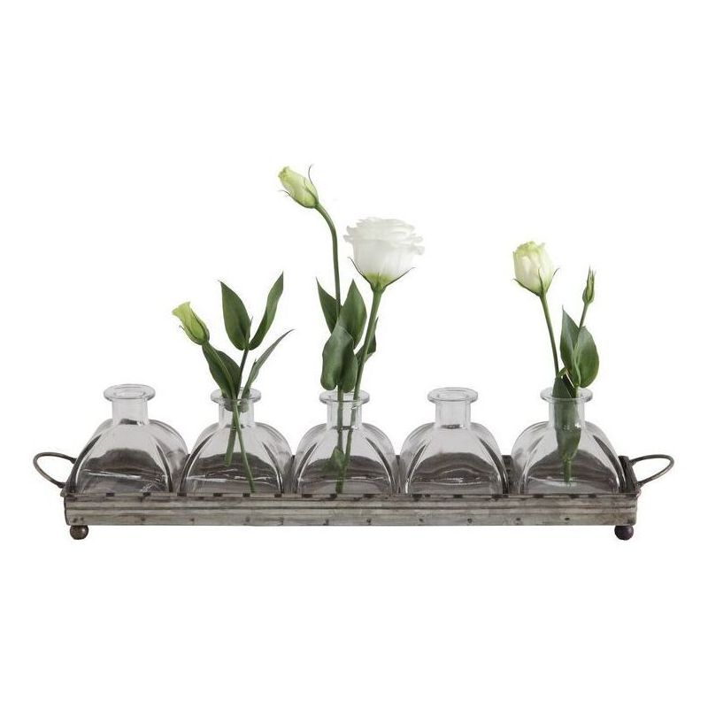 Iron Decorative Tray with 5 Glass Vases - Storied Home, 1 of 6