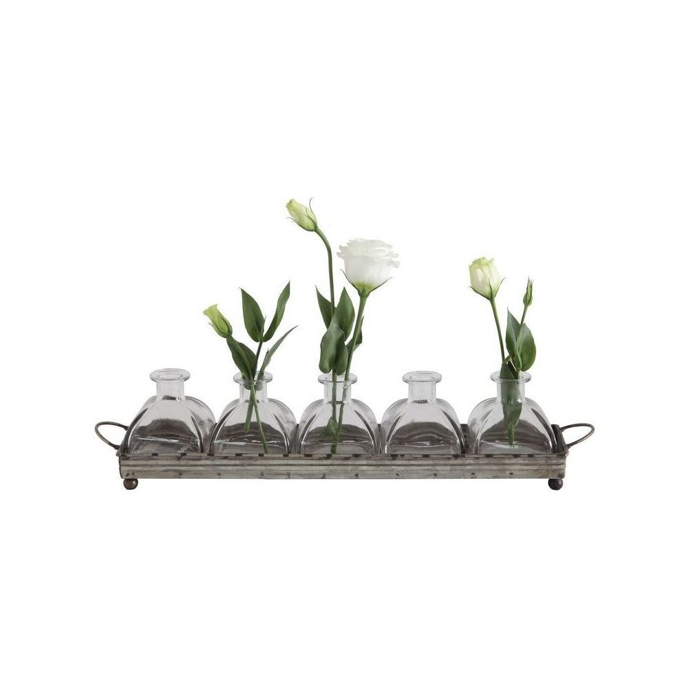 UPC 807472894249 product image for Storied Home Iron Decorative Tray with 5 Glass Vases - Farmhouse Style, Shelf Di | upcitemdb.com