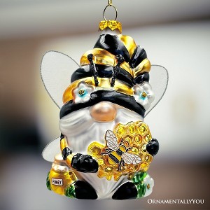 Sparkling Bee Gnome Glass Christmas Ornament, Bumblebee Themed Holiday Decor| OrnamentallyYou - 1 of 4