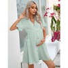 Maternity Swiss Dot Dress Summer V Neck Short Sleeve Button Down Mini Dress Baby Shower Photoshoot with Pockets - 2 of 4