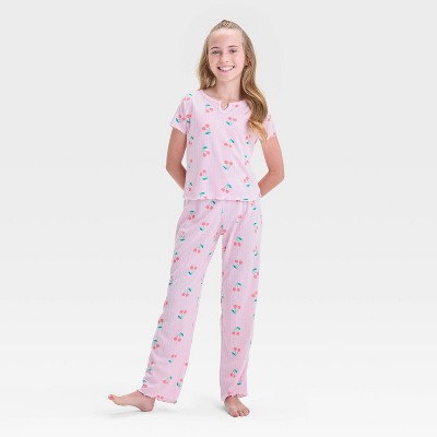 Girls' 2pc 'Cherries' Short Sleeve Ribbed Pajama Set - Cat & Jack™ Pink XS