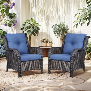 Buenhomino Patio Wicker Chairs Set of 2, Patio Rattan Dining Chairs with 4-inch Seat Cushions, High Back and Curved Armrest for Garden Backyard Deck - 1 of 4