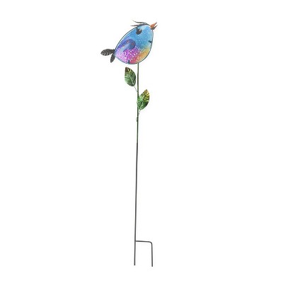 Evergreen Colorful Metal and Glass Bird Garden Stakes, Blue