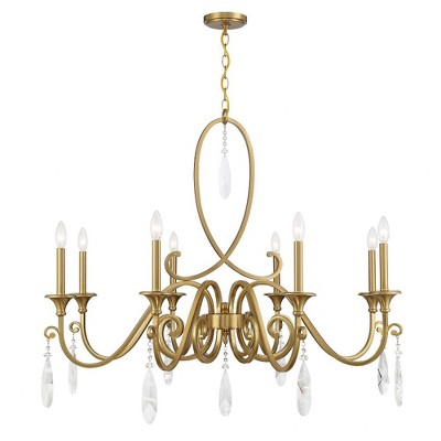Fairchild 8-Light Warm Brass Chandelier with Crystal Drops