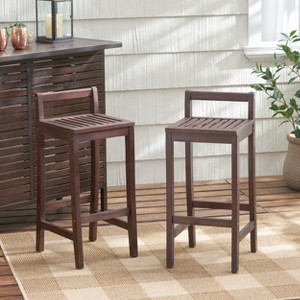 GDFStudio Marion Outdoor Rustic Acacia Wood 30.75 Inch Barstools (Set of 2), Rich Mahogany - 1 of 4