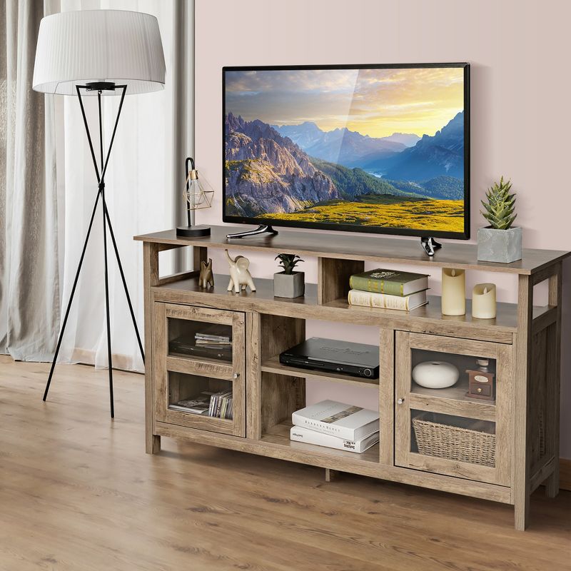 Costway 58'' TV Stand Entertainment Console Center W/ 2 Cabinets Up to 65'' Grey\Black\Walnut, 3 of 11