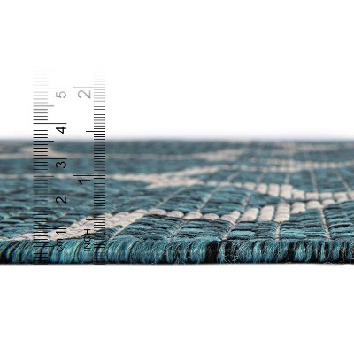 Teal and Gray Square Outdoor Synthetic Area Rug