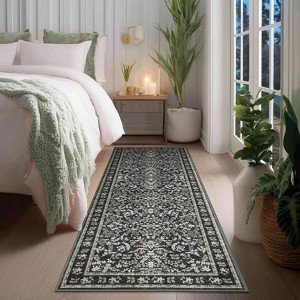 Acekool Boho Floral Washable Rug - Soft Low Pile Non-Slip Area Rug - 1 of 4