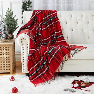Christmas Throw Blanket, Chenille Throws and Blankets for Couch, Fluffy Soft Knitted Throw with Tassel Fringe, 50x60inch