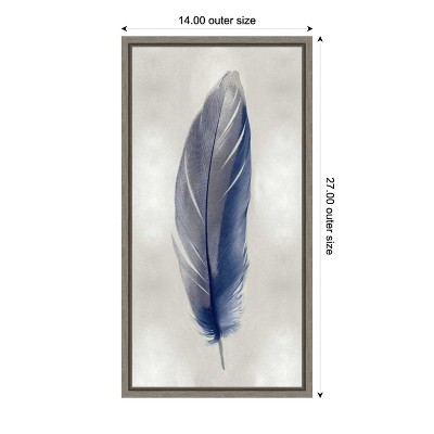 Blue Feather on Silver Canvas Wall Art in Greywash Frame