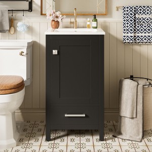 18"/20"W Bathroom Vanity with Ceramic Sink, Small Bathroom Storage Cabinet with Divided Drawer, Door Organizer & Soft Close Door - ModernLuxe - 1 of 4