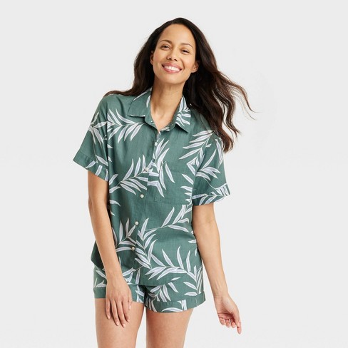 Women's Cotton Blend Button-up Pajama Top - Stars Above™ Green Xs : Target