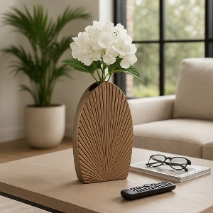 Elegant Ribbed Metal Vase for Living Room Decor - Decorative Flower Vase for Bedroom, Office, and Home Decor - Champagne - 1 of 4