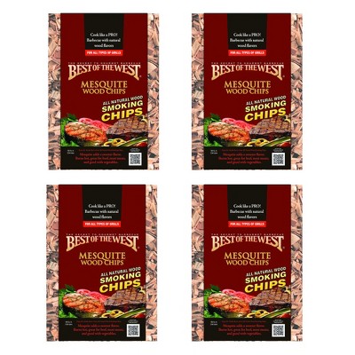 Best of the West All Natural BBQ Sweet Mesquite Wood Smoking Chips for All Grill Types, 180 Cubic Inches (4 Pack)