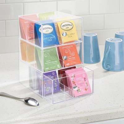 Mdesign Plastic Kitchen Storage Tea Organizer, 3 Drawers -18 Sections ...