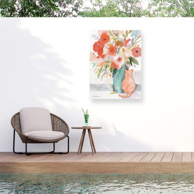 Sheila Golden Vase With Orange Cat Outdoor Canvas Art