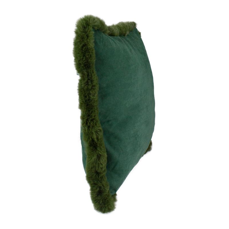 Northlight 18" Dark Green Suede Square Throw Pillow with Fringe Edges, 3 of 6