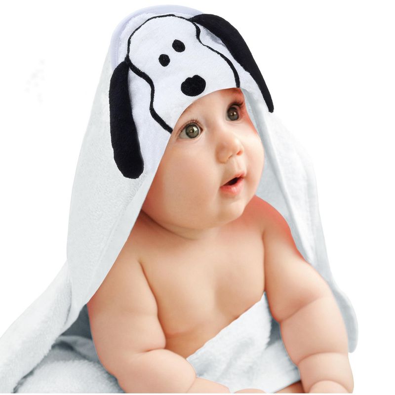White Cotton Hooded Baby Bath Towel with Snoopy Design