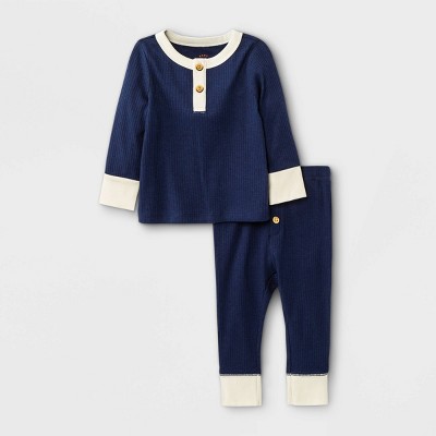 Image of Baby Boys' 2pc Rib Henley Top & Bottom Set - Cat & Jack™ Navy 0-3M