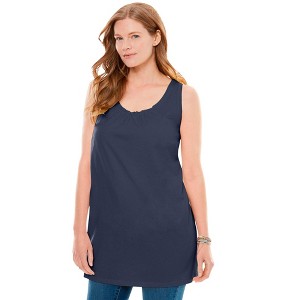 Woman Within Plus Size Perfect Sleeveless Shirred U-Neck Tunic - 1 of 4