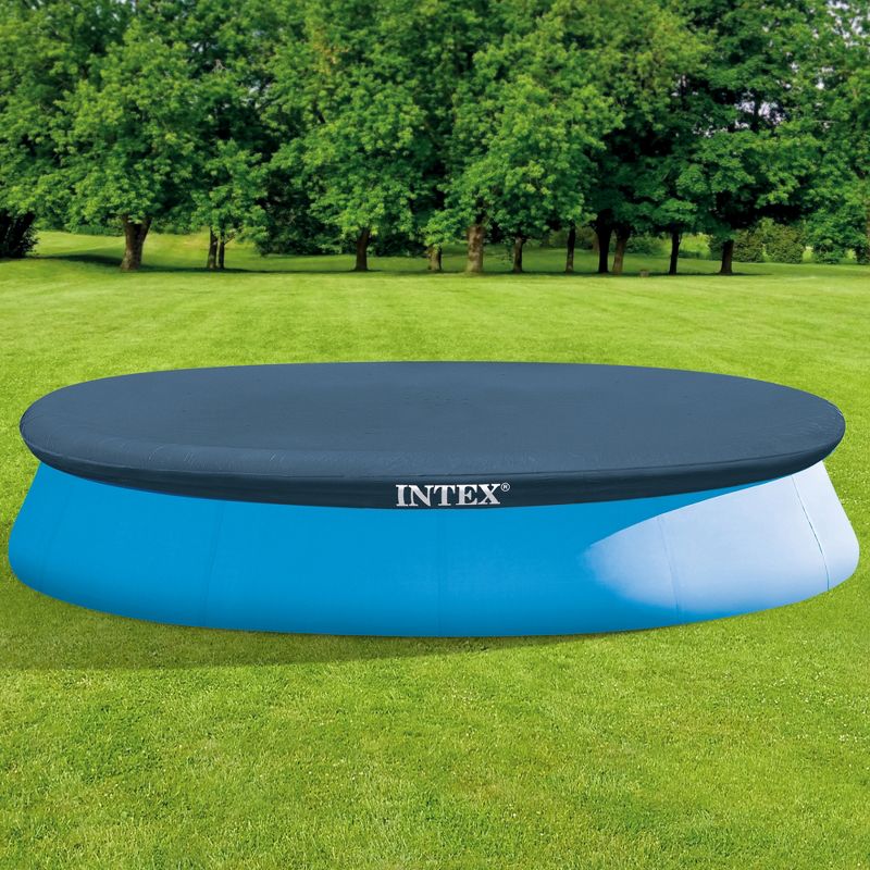 Intex 28022E 11.3-Foot Easy Set OutdoorSwimming Pool Debris Cover Tarp with Tie Down Ropes, Blue, 3 of 5
