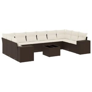 vidaXL Garden Sofa Set Brown for sofa and table, Cream white for cushions - 1 of 4