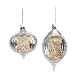 Transpac Glass Sisal Tree In Silver Ornament Set of 2 Christmas Home Decorations - 1 of 1