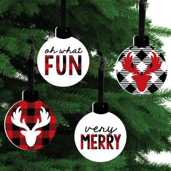 Big Dot of Happiness Prancing Plaid - Reindeer Holiday and Christmas Party Decorations - Christmas Tree Ornaments - Set of 12