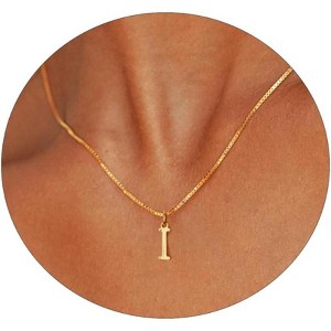 Gold Initial Necklace for Women, 14K Gold Plated Dainty Letter Pendant on Box Chain - 1 of 4