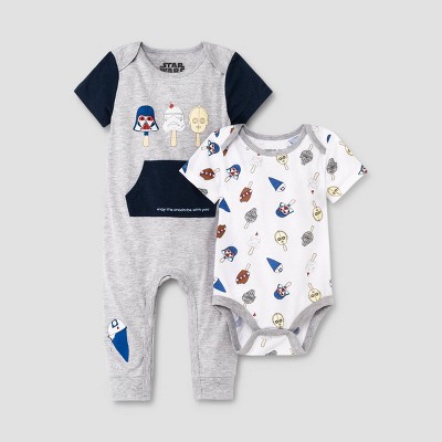 Baby Boys' 2pk Star Wars Romper Set - Heather Gray 3-6M