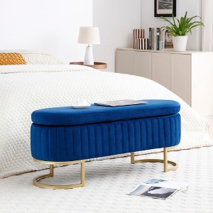 CAVINAS Oval Velvet Storage Ottoman Bench with Metal Golden Legs,Upholstered Storage Ottoman,Storage Bench for Living Room,Bedroom - 1 of 4