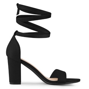Allegra K Women's Open Toe Lace Up Ankle Strap Chunky Heel Sandals - 1 of 4
