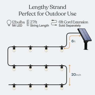 27 Ft Solar Powered Outdoor LED Globe String Lights