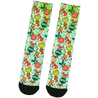 Dr Seuss GRINCH Naughty Or Nice Adult Holiday Men's Sublimation Crew Socks Multicoloured