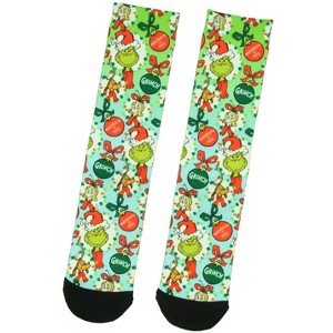 Dr Seuss GRINCH Naughty Or Nice Adult Holiday Men's Sublimation Crew Socks Multicoloured - 1 of 3