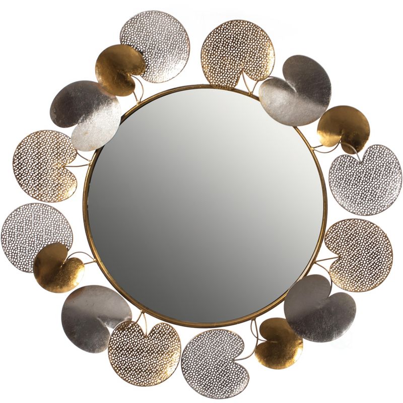 Fabulaxe 31" Accent Wall Mounted Mirror with Gold and Silver with Decorative Modern Pedal Leaf Frame, 1 of 8