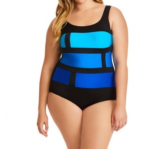 Women's Color Block One Piece Swimsuit - PLUS - Longitude - 1 of 3