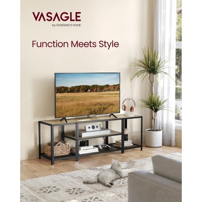 VASAGLE TV Stand Industrial Entertainment Center, Modern TV Console with Open Storage Shelves