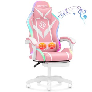 Hoffree Upholstered Massage Gaming Chair Ergonomic Office PC Chair with Bluetooth Speaker & RGB Light - 1 of 4