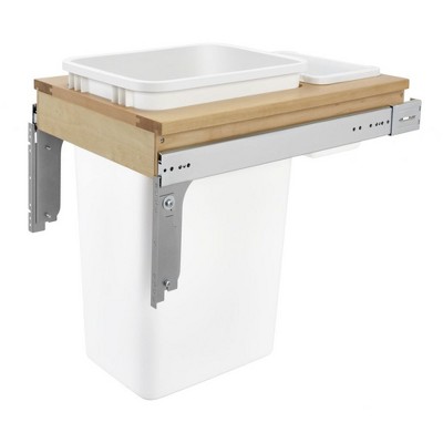 Rev-A-Shelf 50 Quart Top Mount Pullout Kitchen Waste Trash Container Bin for 1.5 Inch Faceframe Cabinet, White