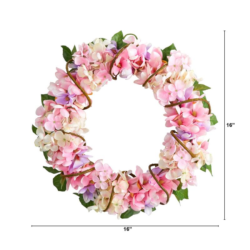 Nearly Natural 16” Hydrangea Artificial Wreath, 2 of 5