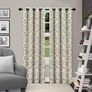 Nature Leaves Thermal Insulated Blackout Curtain Panel Set with Grommet Topper, 52" x 96", Ivory - Blue Nile Mills